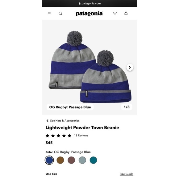 PATAGONIA Men’s Lightweight Powder Town Cuff Beanie — Blue Grey Stripe NWT - Picture 5 of 5